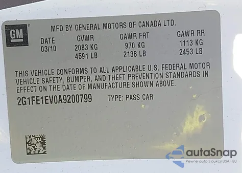 2010 Chevrolet Camaro 1Ls z USA, uszkodzony, nr VIN 2G1FE1EV0A9200799